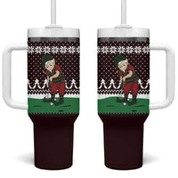 Christmas Golf Tumbler With Handle with Elf Golfer Argyle Plaid and Snowflake Pattern - Wonder Print Shop