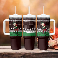 Christmas Golf Tumbler With Handle with Elf Golfer Argyle Plaid and Snowflake Pattern - Wonder Print Shop