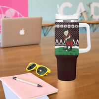 Christmas Golf Tumbler With Handle with Elf Golfer Argyle Plaid and Snowflake Pattern - Wonder Print Shop
