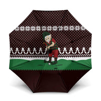 Christmas Golf Umbrella with Elf Golfer Argyle Plaid and Snowflake Pattern - Wonder Print Shop