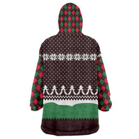 Christmas Golf Wearable Blanket Hoodie with Elf Golfer Argyle Plaid and Snowflake Pattern - Wonder Print Shop