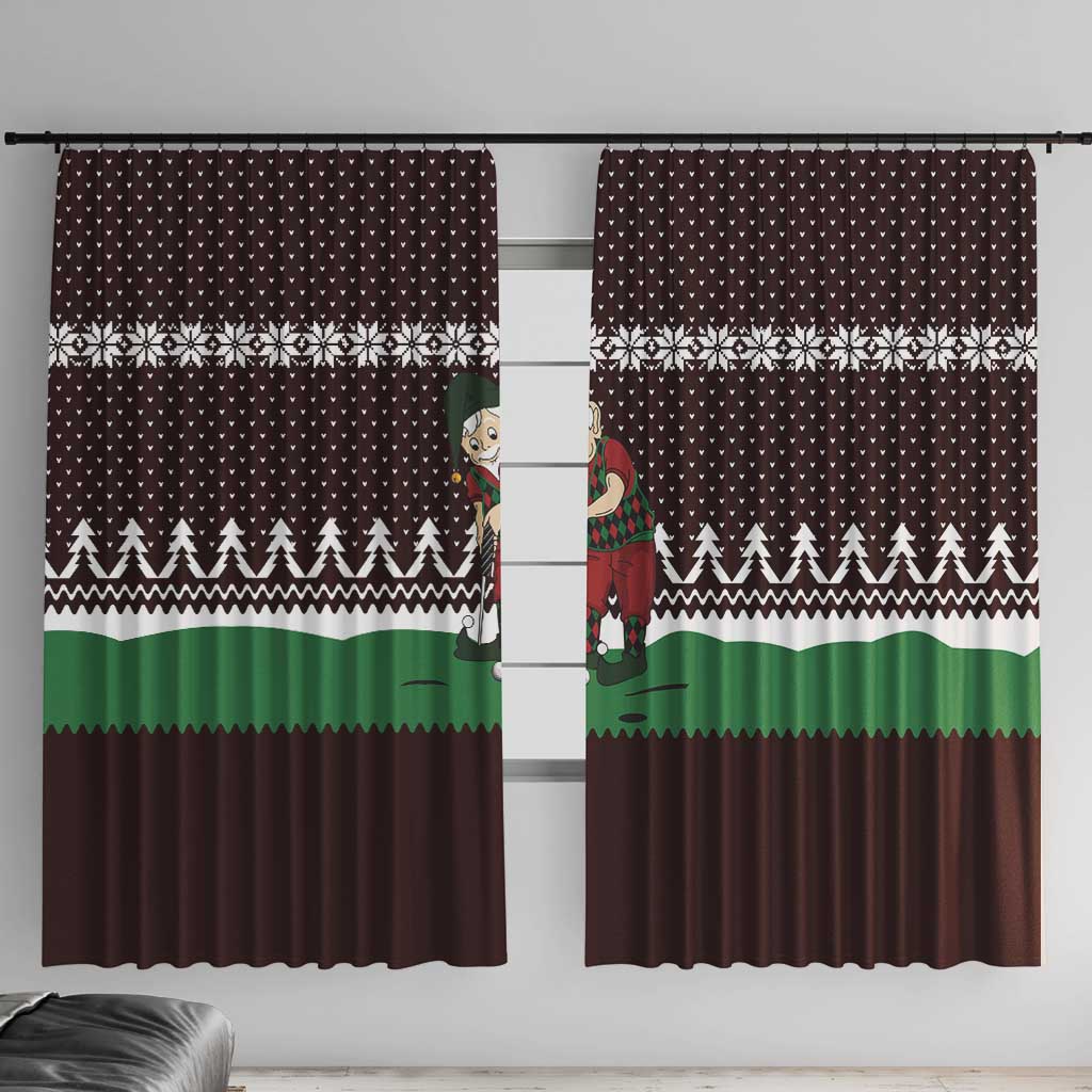 Christmas Golf Window Curtain with Elf Golfer Argyle Plaid and Snowflake Pattern - Wonder Print Shop