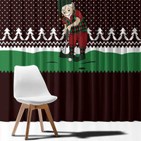 Christmas Golf Window Curtain with Elf Golfer Argyle Plaid and Snowflake Pattern - Wonder Print Shop
