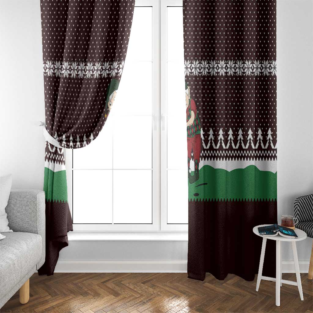 Christmas Golf Window Curtain with Elf Golfer Argyle Plaid and Snowflake Pattern - Wonder Print Shop