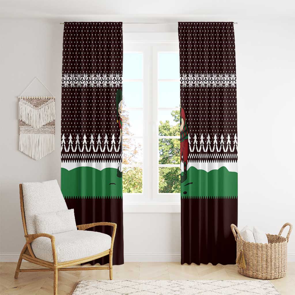 Christmas Golf Window Curtain with Elf Golfer Argyle Plaid and Snowflake Pattern - Wonder Print Shop