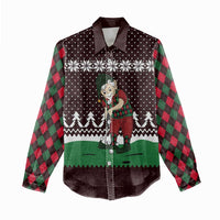 Christmas Golf Women Casual Shirt with Elf Golfer Argyle Plaid and Snowflake Pattern - Wonder Print Shop