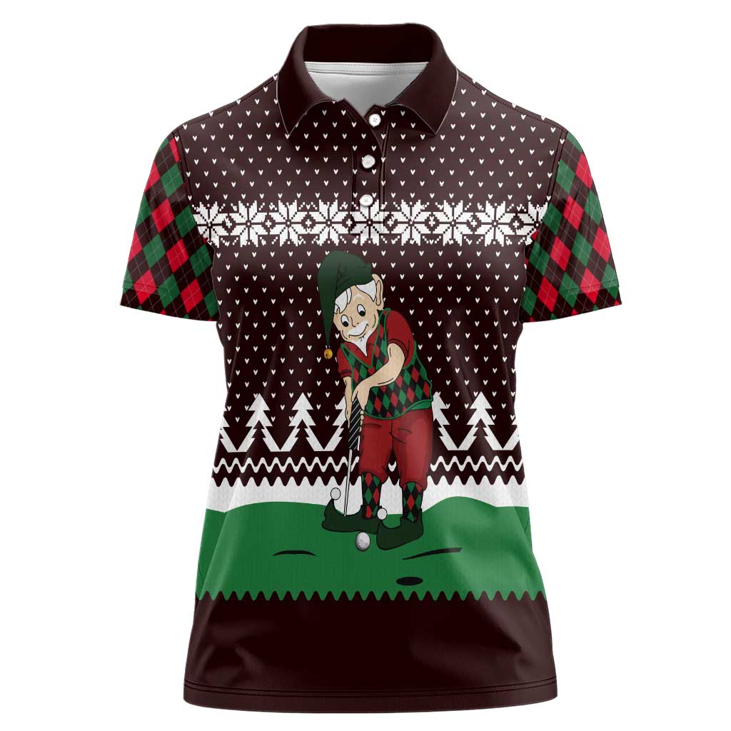 Christmas Golf Women Polo Shirt with Elf Golfer Argyle Plaid and Snowflake Pattern - Wonder Print Shop