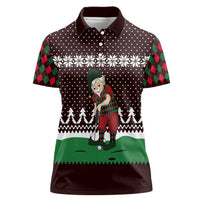 Christmas Golf Women Polo Shirt with Elf Golfer Argyle Plaid and Snowflake Pattern - Wonder Print Shop