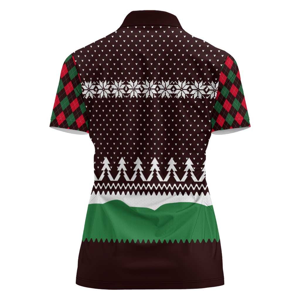 Christmas Golf Women Polo Shirt with Elf Golfer Argyle Plaid and Snowflake Pattern - Wonder Print Shop