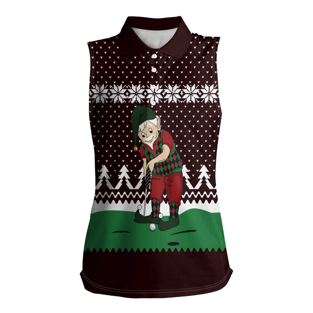 Christmas Golf Women Sleeveless Polo Shirt with Elf Golfer Argyle Plaid and Snowflake Pattern - Wonder Print Shop