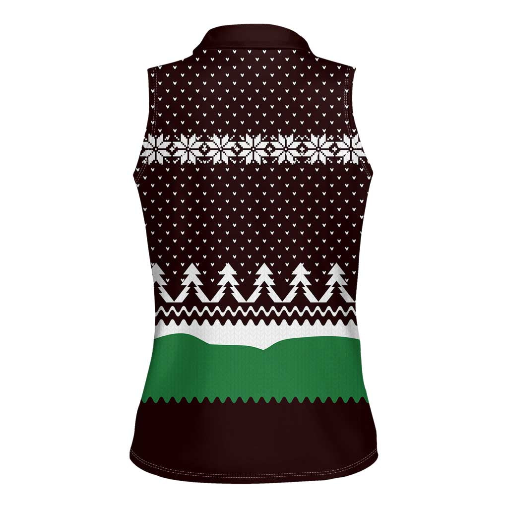 Christmas Golf Women Sleeveless Polo Shirt with Elf Golfer Argyle Plaid and Snowflake Pattern - Wonder Print Shop