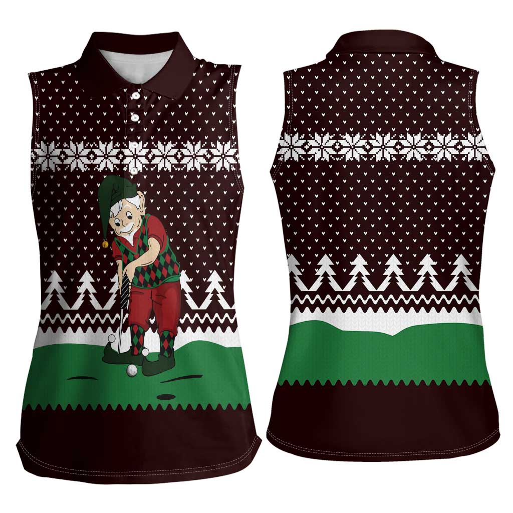 Christmas Golf Women Sleeveless Polo Shirt with Elf Golfer Argyle Plaid and Snowflake Pattern - Wonder Print Shop