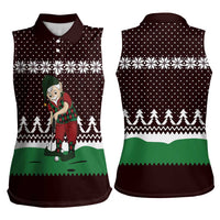Christmas Golf Women Sleeveless Polo Shirt with Elf Golfer Argyle Plaid and Snowflake Pattern - Wonder Print Shop