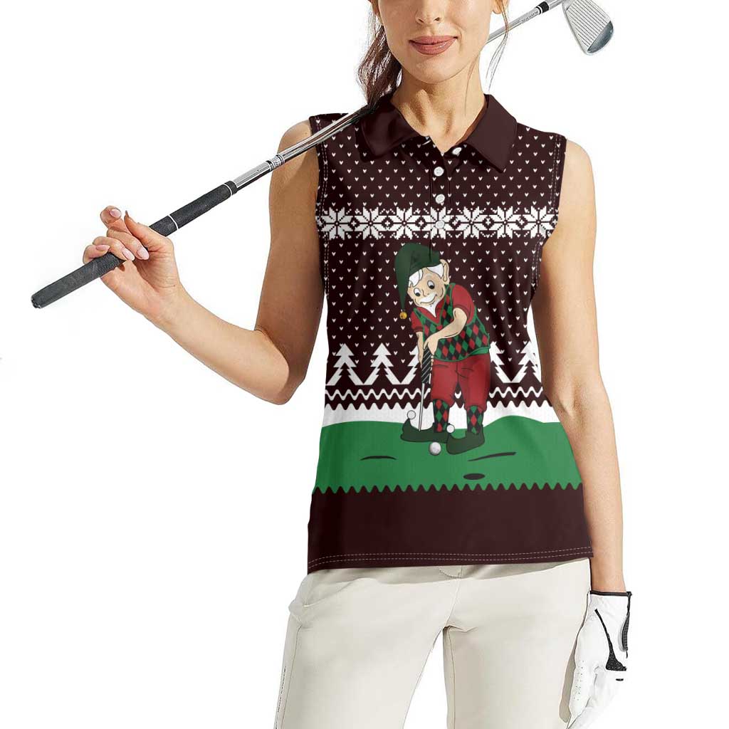 Christmas Golf Women Sleeveless Polo Shirt with Elf Golfer Argyle Plaid and Snowflake Pattern - Wonder Print Shop