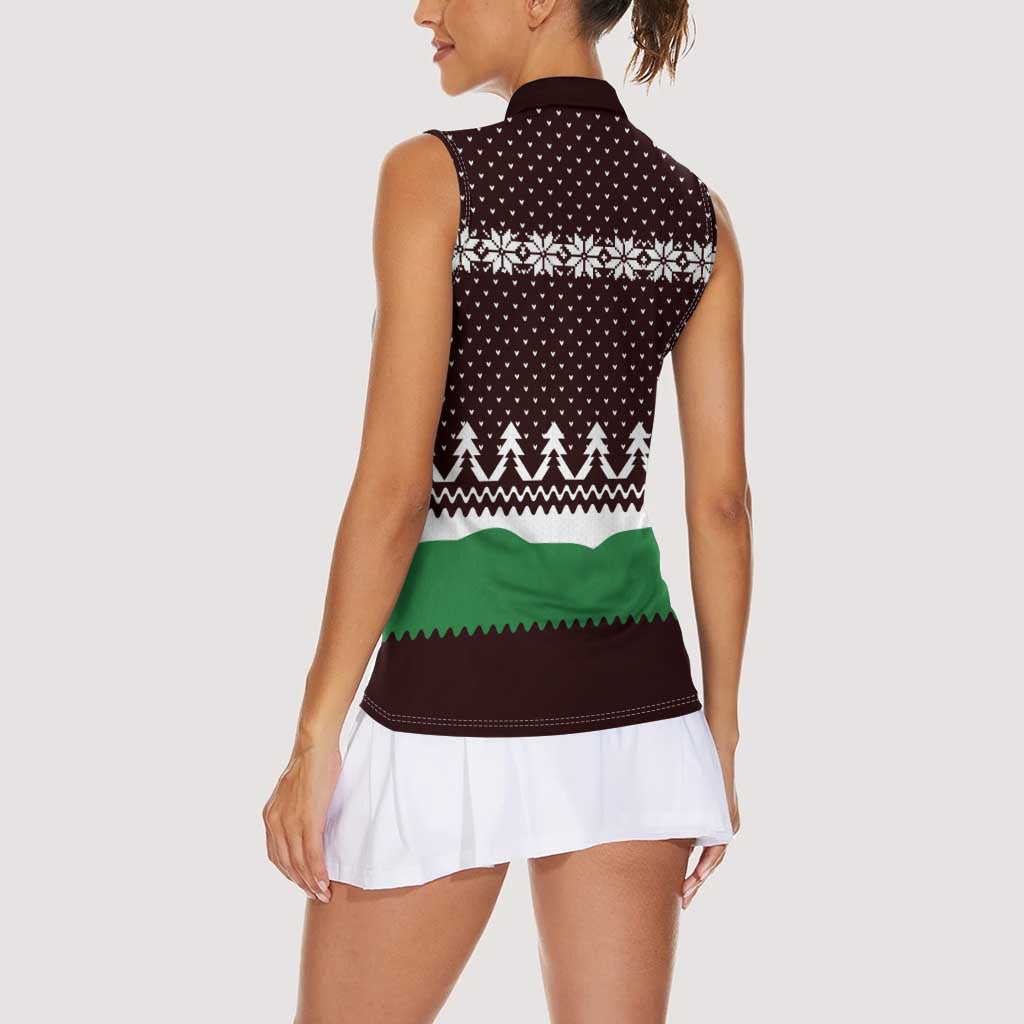 Christmas Golf Women Sleeveless Polo Shirt with Elf Golfer Argyle Plaid and Snowflake Pattern - Wonder Print Shop