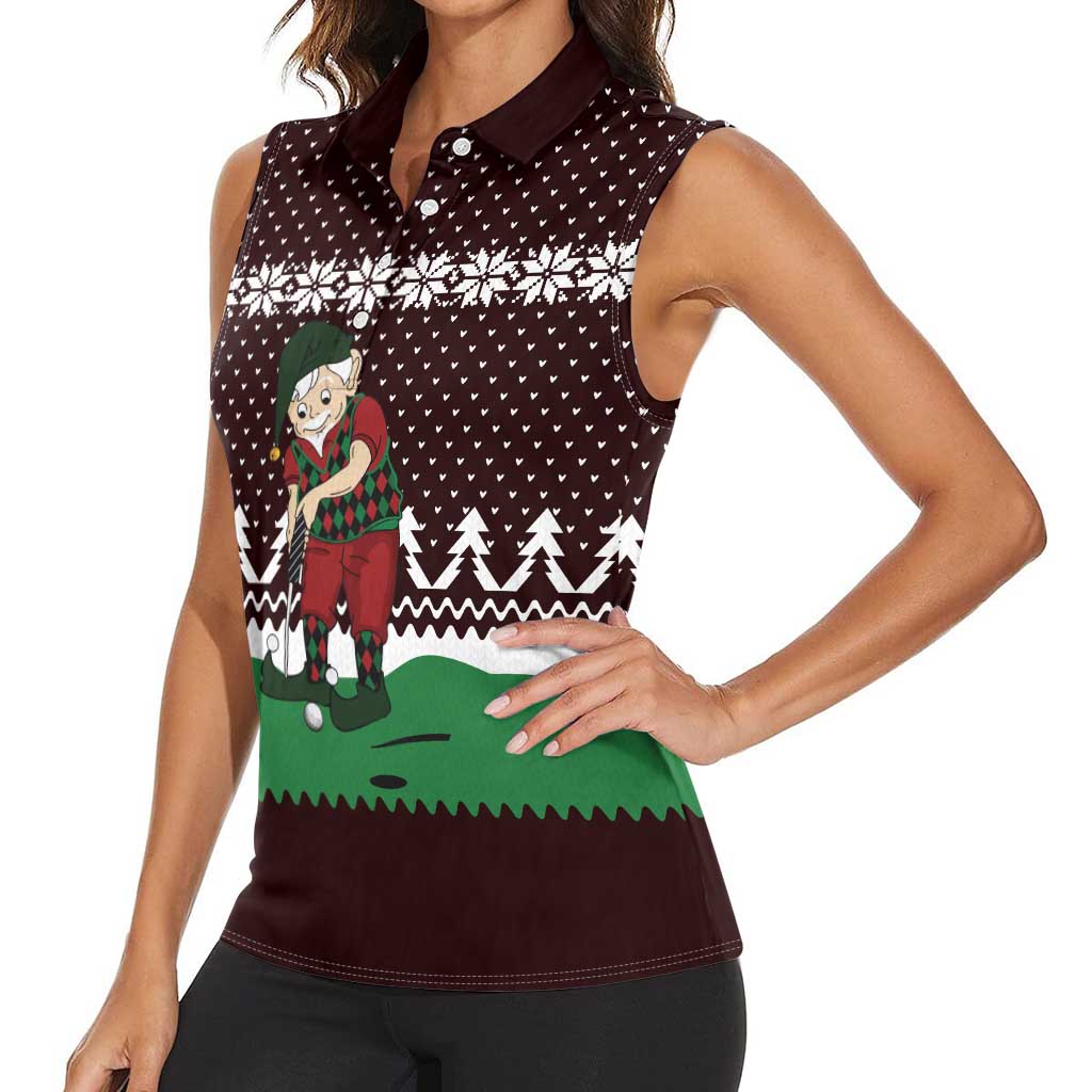 Christmas Golf Women Sleeveless Polo Shirt with Elf Golfer Argyle Plaid and Snowflake Pattern - Wonder Print Shop