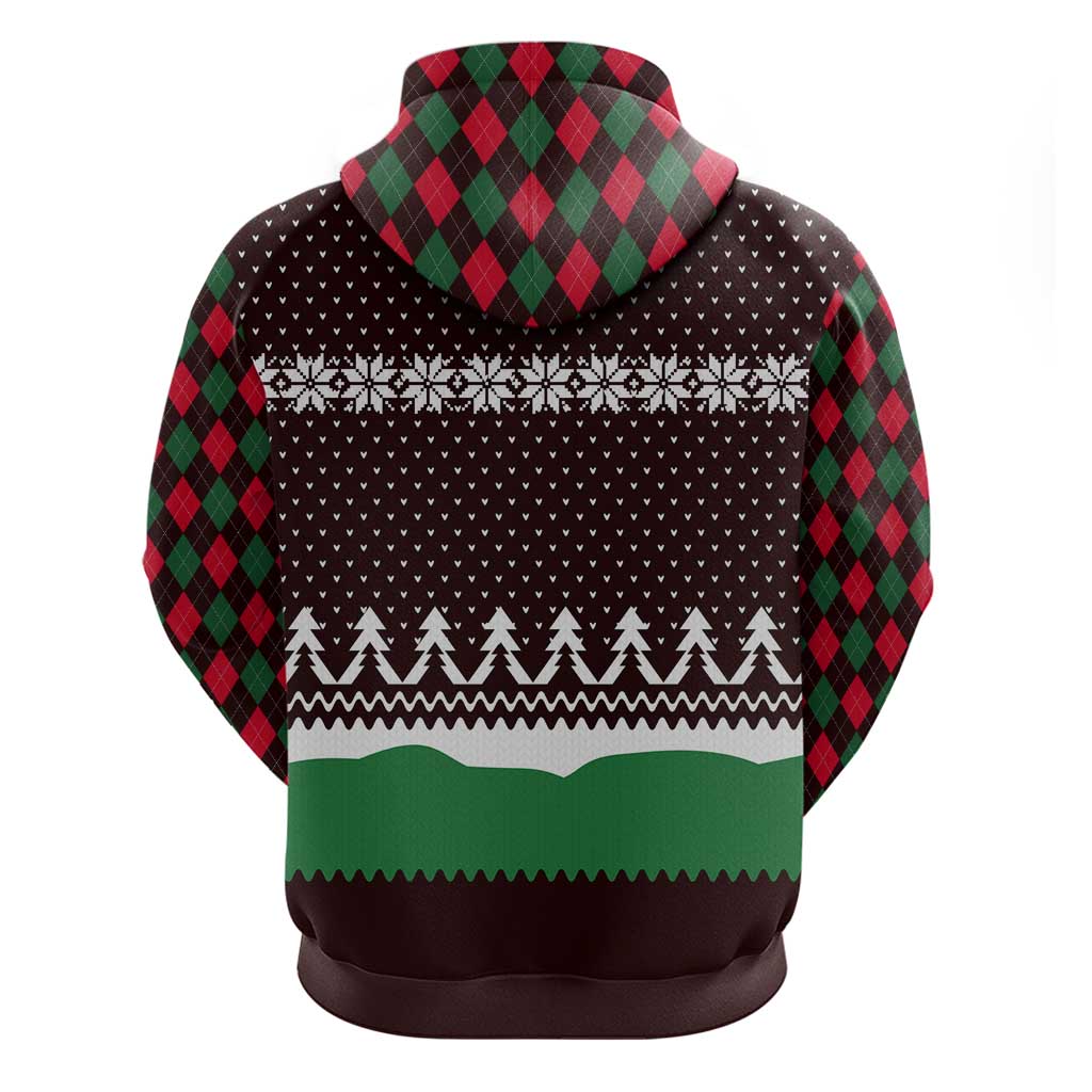 Christmas Golf Zip Hoodie with Elf Golfer Argyle Plaid and Snowflake Pattern - Wonder Print Shop