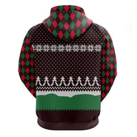 Christmas Golf Zip Hoodie with Elf Golfer Argyle Plaid and Snowflake Pattern - Wonder Print Shop