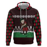 Christmas Golf Zip Hoodie with Elf Golfer Argyle Plaid and Snowflake Pattern - Wonder Print Shop