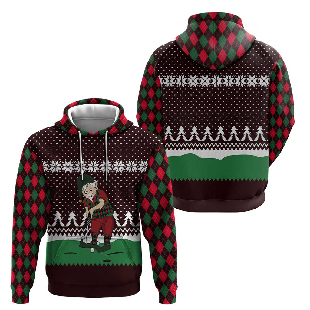 Christmas Golf Zip Hoodie with Elf Golfer Argyle Plaid and Snowflake Pattern - Wonder Print Shop
