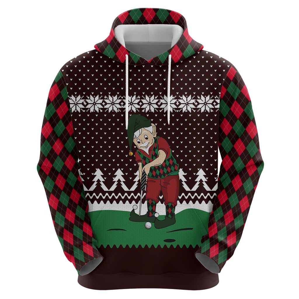Christmas Golf Zip Hoodie with Elf Golfer Argyle Plaid and Snowflake Pattern - Wonder Print Shop