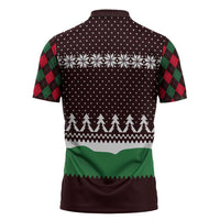 Christmas Golf Zipper Polo Shirt with Elf Golfer Argyle Plaid and Snowflake Pattern - Wonder Print Shop