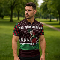 Christmas Golf Zipper Polo Shirt with Elf Golfer Argyle Plaid and Snowflake Pattern - Wonder Print Shop
