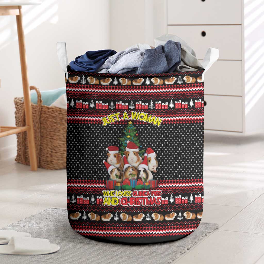 Guinea Pig Christmas Laundry Basket with Santa Hats Tree and Festive Gift Pattern - Wonder Print Shop