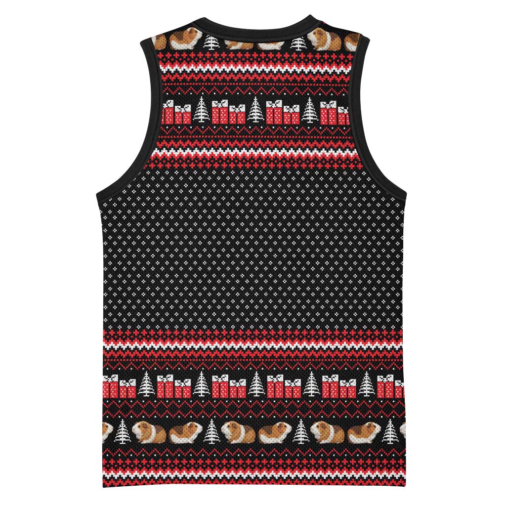 Guinea Pig Christmas Basketball Jersey with Santa Hats Tree and Festive Gift Pattern - Wonder Print Shop