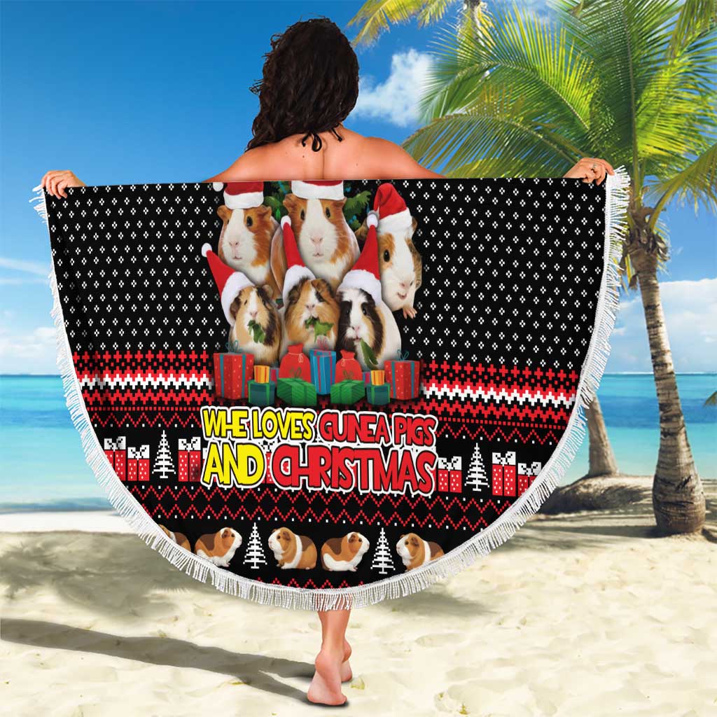 Guinea Pig Christmas Beach Blanket with Santa Hats Tree and Festive Gift Pattern - Wonder Print Shop