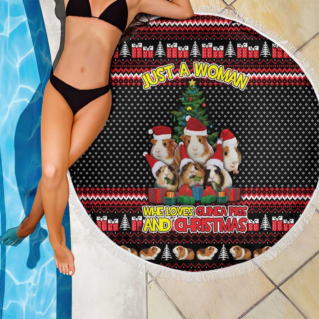Guinea Pig Christmas Beach Blanket with Santa Hats Tree and Festive Gift Pattern - Wonder Print Shop