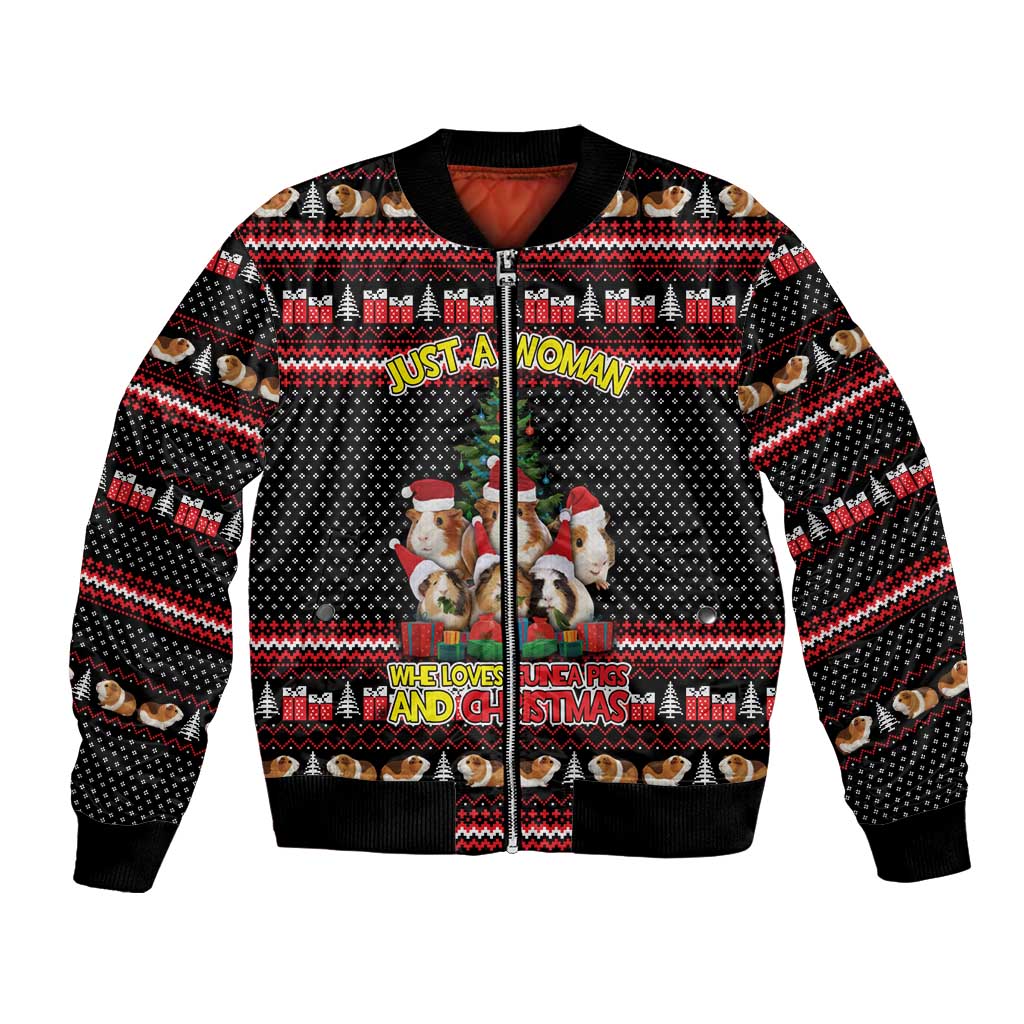 Guinea Pig Christmas Bomber Jacket with Santa Hats Tree and Festive Gift Pattern - Wonder Print Shop