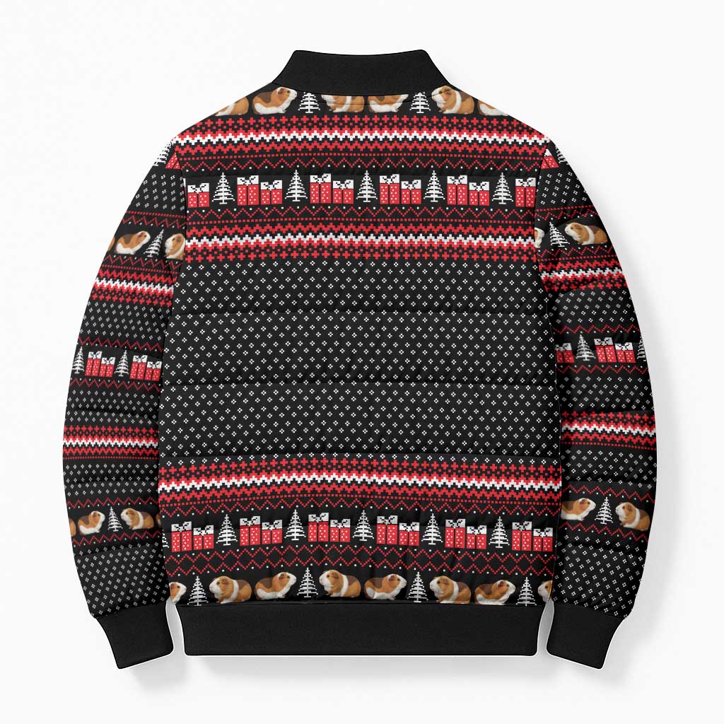 Guinea Pig Christmas Bomber Puffer Jacket with Santa Hats Tree and Festive Gift Pattern - Wonder Print Shop