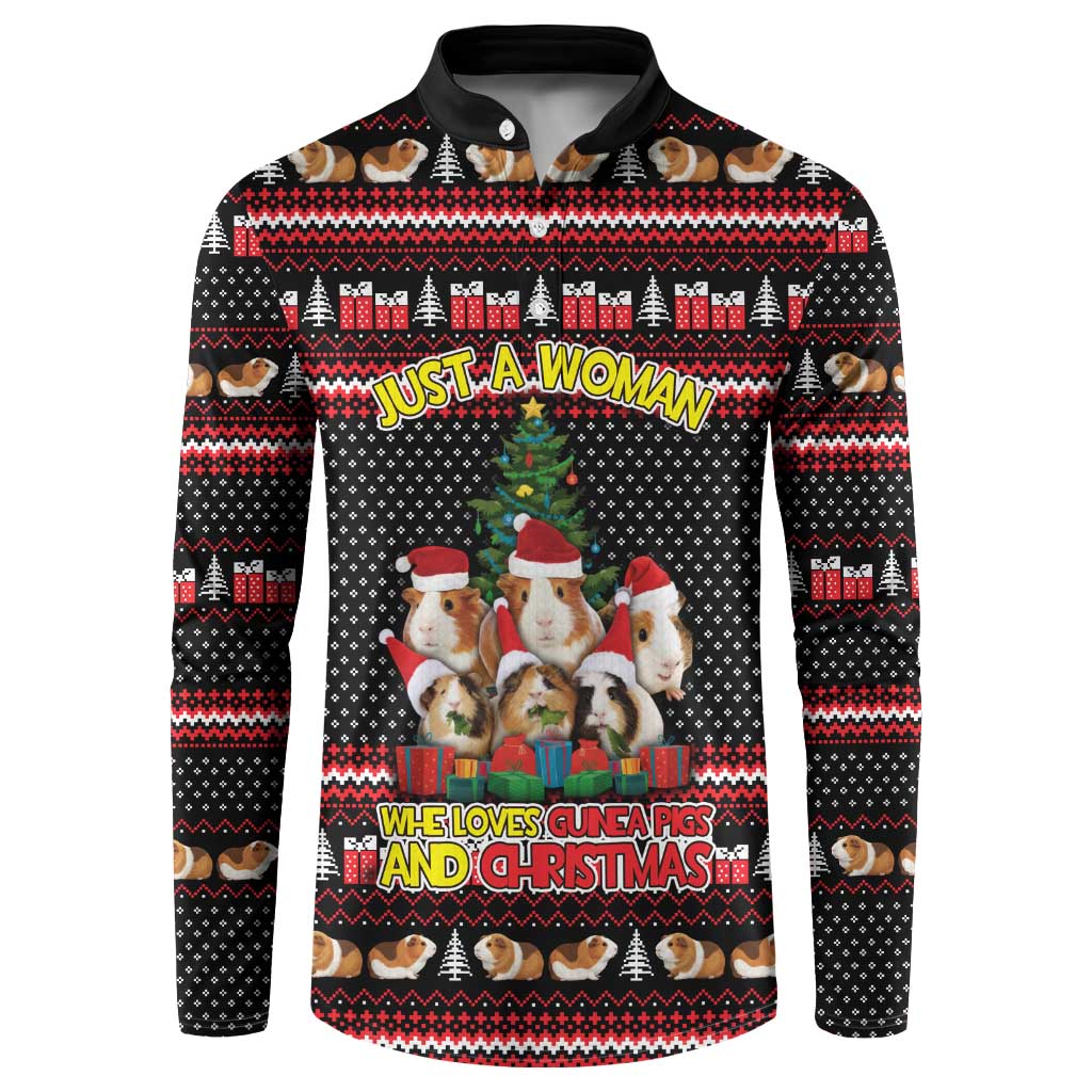 Guinea Pig Christmas Button Sweatshirt with Santa Hats Tree and Festive Gift Pattern - Wonder Print Shop