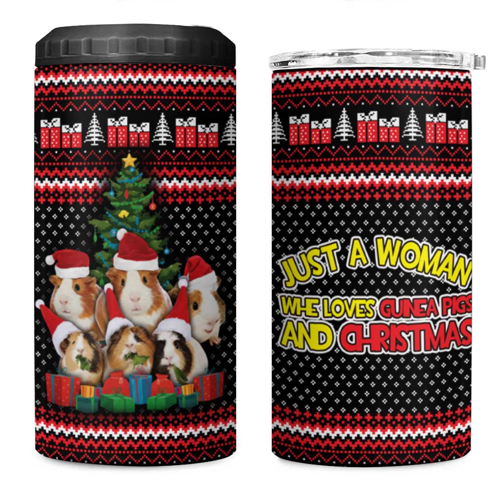 Guinea Pig Christmas 4 in 1 Can Cooler Tumbler with Santa Hats Tree and Festive Gift Pattern - Wonder Print Shop