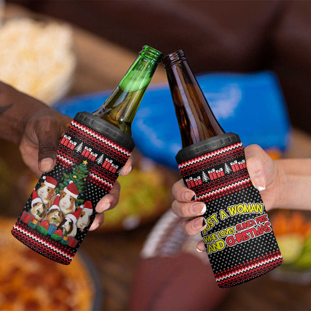 Guinea Pig Christmas 4 in 1 Can Cooler Tumbler with Santa Hats Tree and Festive Gift Pattern - Wonder Print Shop