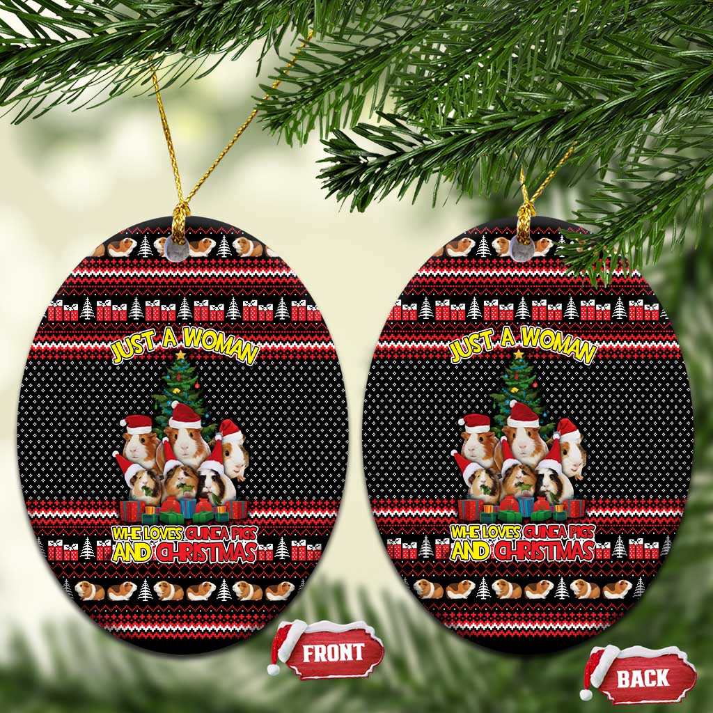 Guinea Pig Christmas Ceramic Ornament with Santa Hats Tree and Festive Gift Pattern - Wonder Print Shop