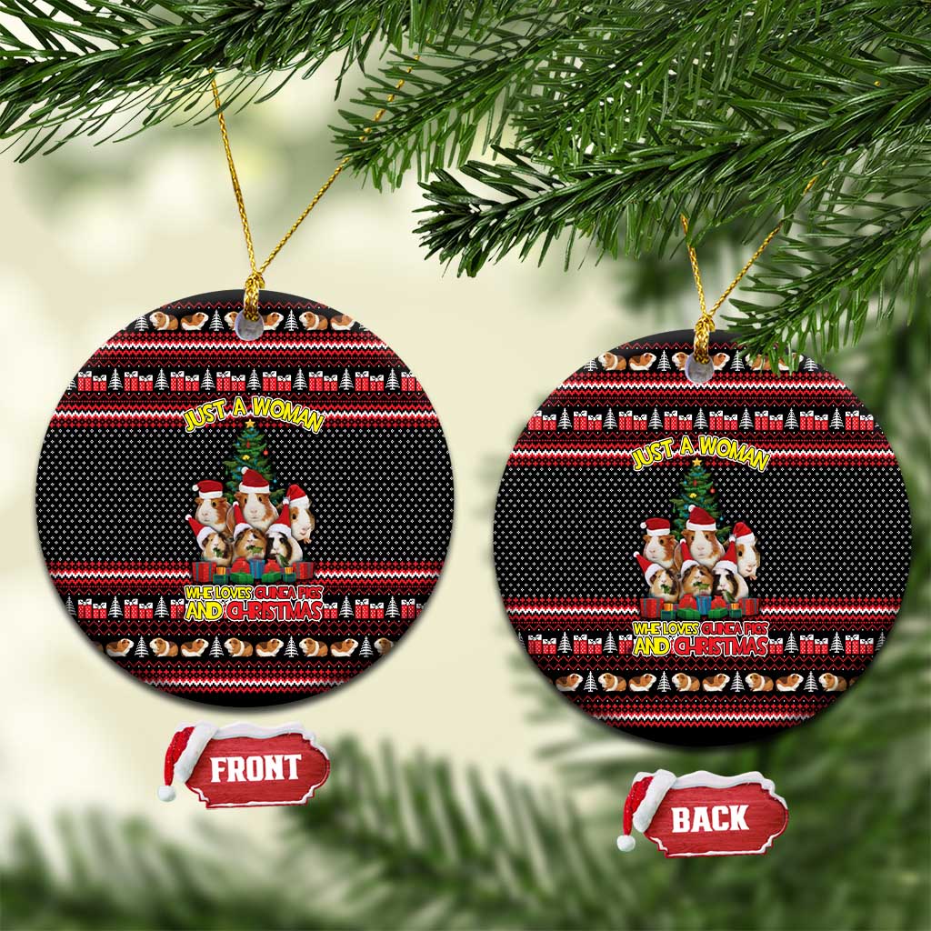 Guinea Pig Christmas Ceramic Ornament with Santa Hats Tree and Festive Gift Pattern - Wonder Print Shop