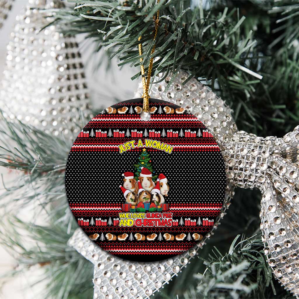 Guinea Pig Christmas Ceramic Ornament with Santa Hats Tree and Festive Gift Pattern - Wonder Print Shop