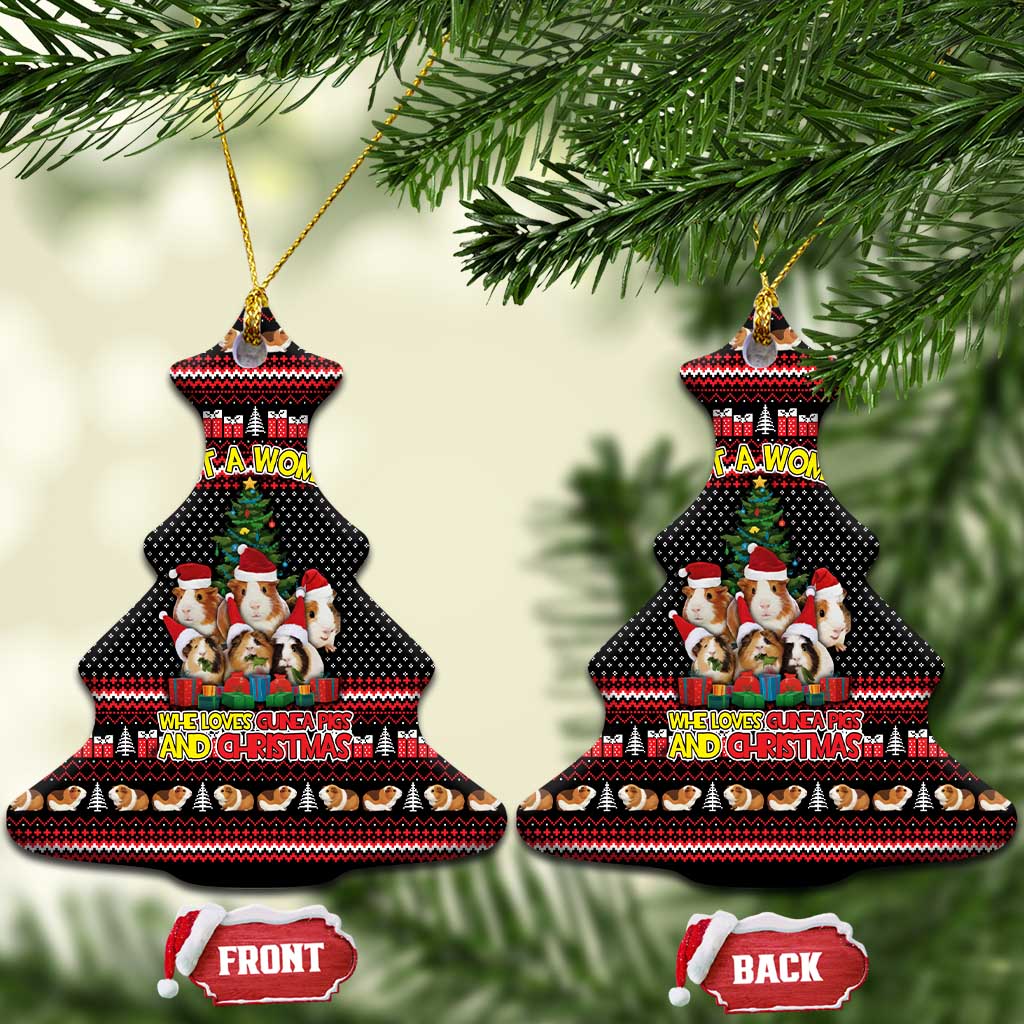 Guinea Pig Christmas Ceramic Ornament with Santa Hats Tree and Festive Gift Pattern - Wonder Print Shop