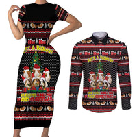 Guinea Pig Christmas Couples Matching Short Sleeve Bodycon Dress and Long Sleeve Button Shirt with Santa Hats Tree and Festive Gift Pattern - Wonder Print Shop