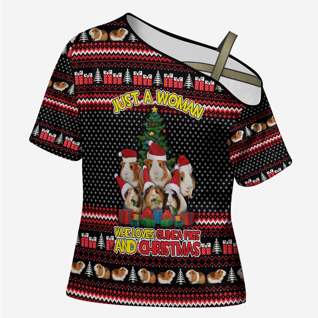 Guinea Pig Christmas Cross Shoulder Shirt with Santa Hats Tree and Festive Gift Pattern - Wonder Print Shop