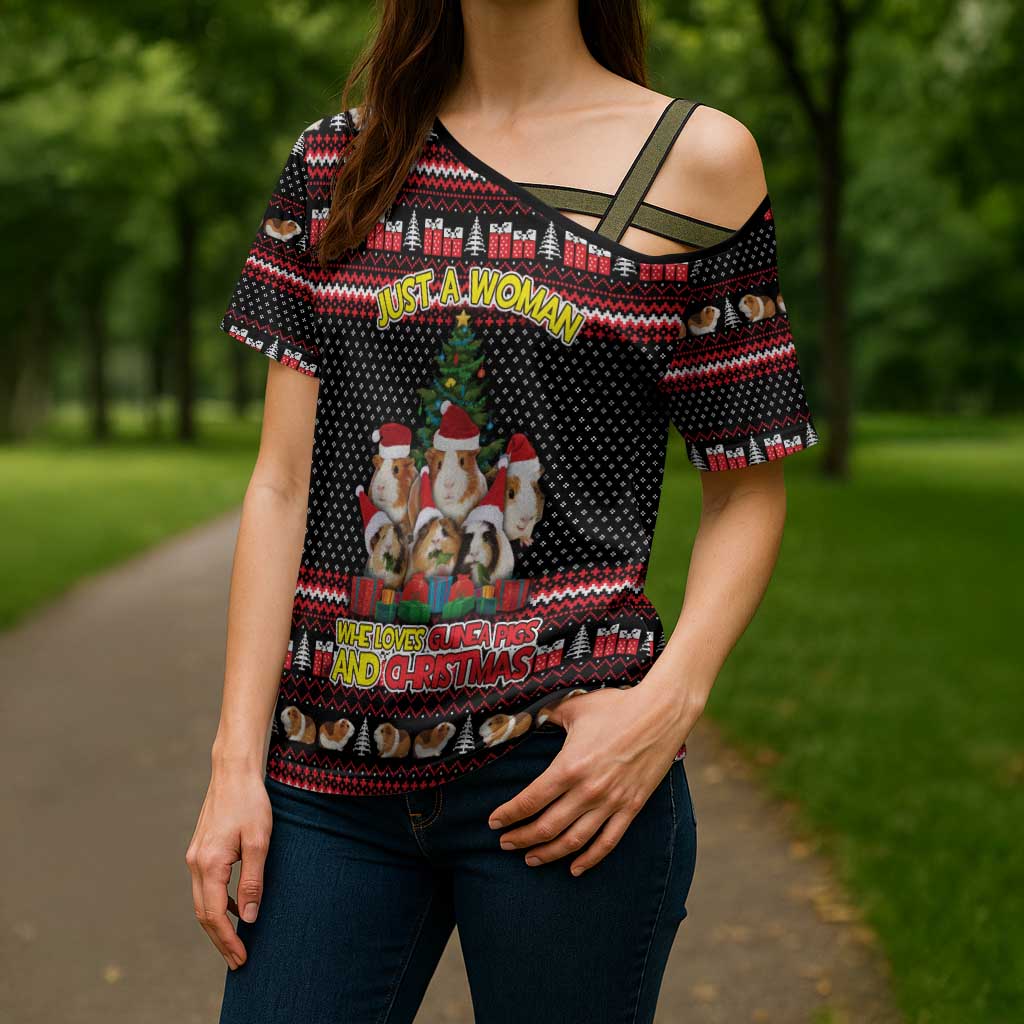 Guinea Pig Christmas Cross Shoulder Shirt with Santa Hats Tree and Festive Gift Pattern - Wonder Print Shop