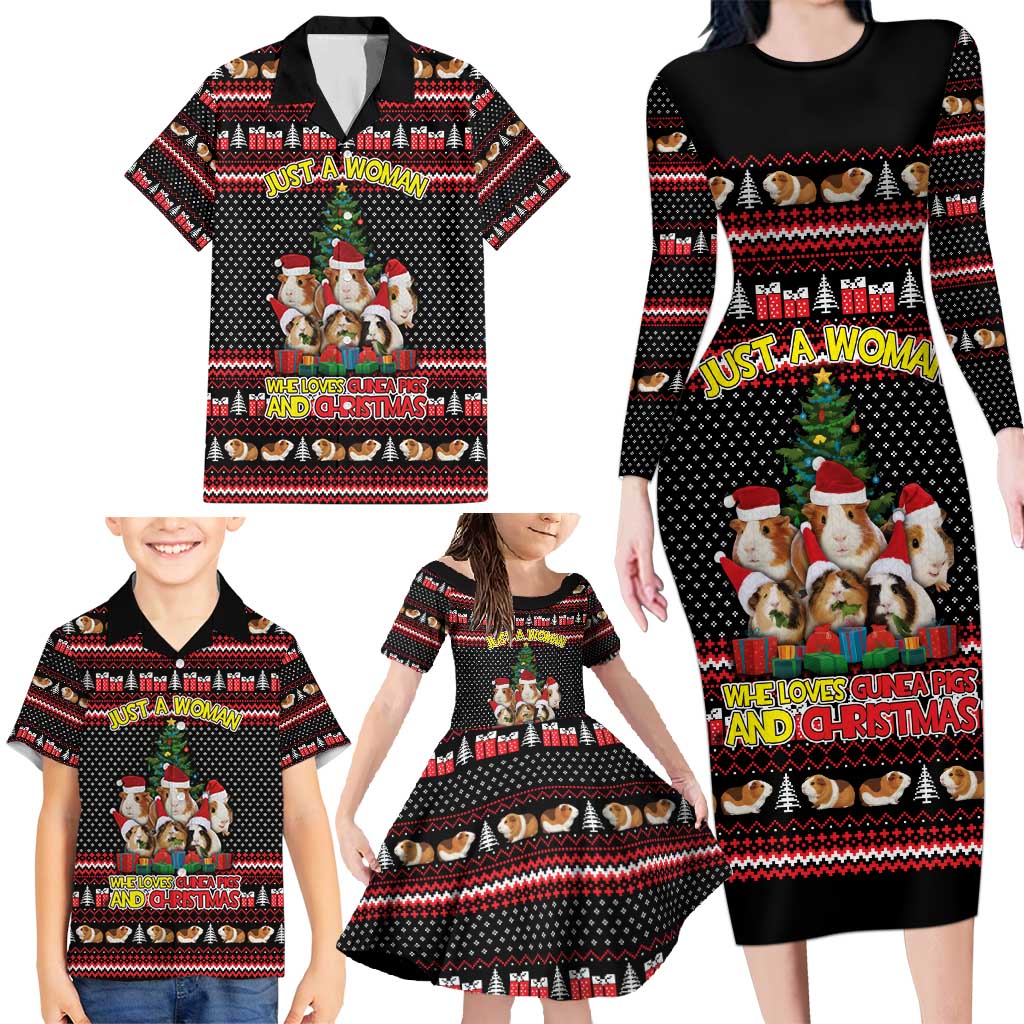 Guinea Pig Christmas Family Matching Long Sleeve Bodycon Dress and Hawaiian Shirt with Santa Hats Tree and Festive Gift Pattern - Wonder Print Shop