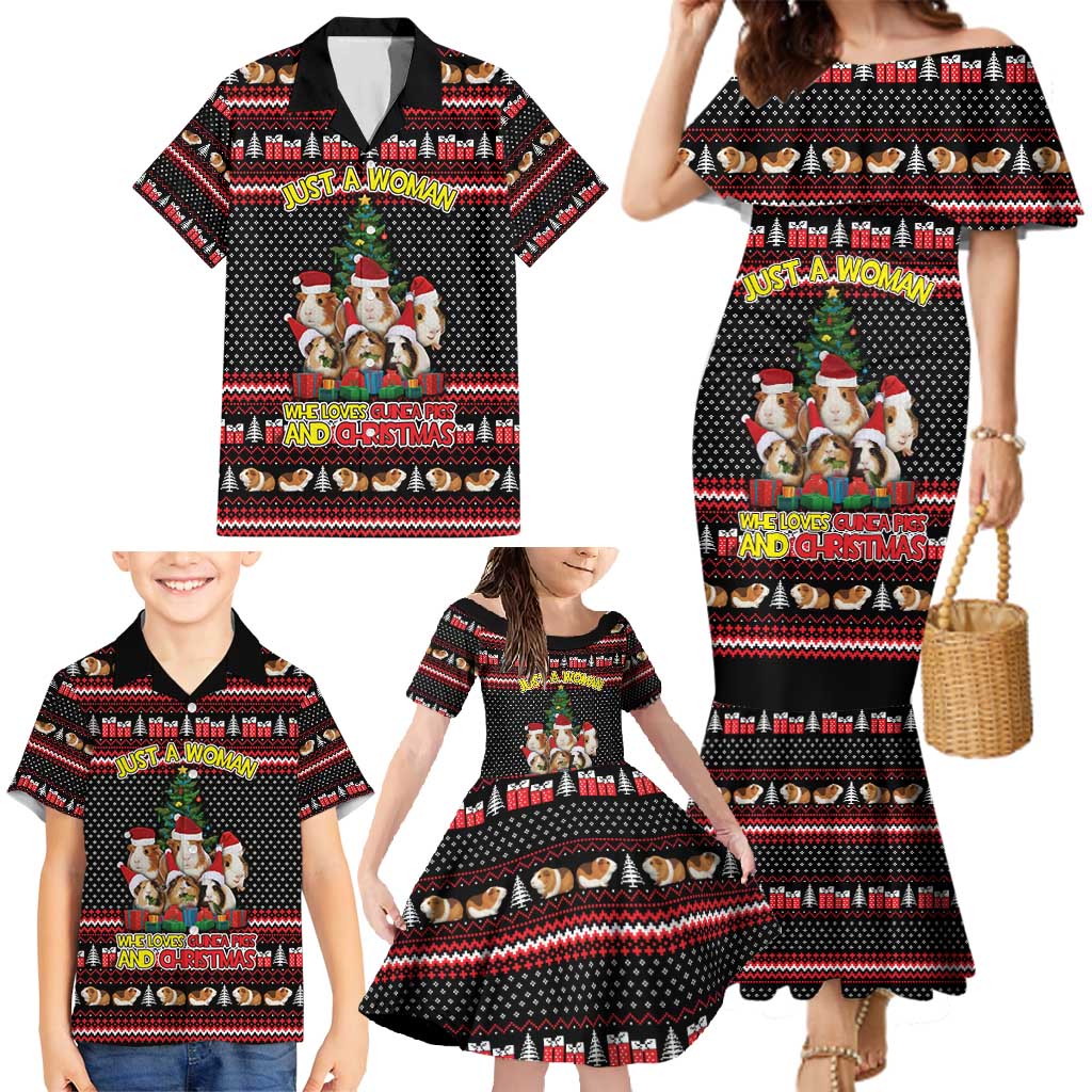 Guinea Pig Christmas Family Matching Mermaid Dress and Hawaiian Shirt with Santa Hats Tree and Festive Gift Pattern - Wonder Print Shop