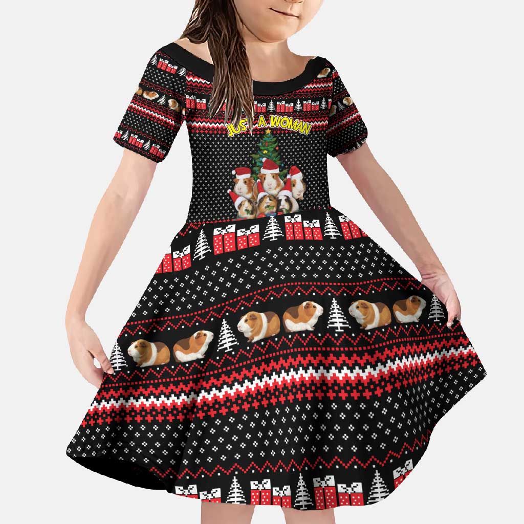 Guinea Pig Christmas Family Matching Off Shoulder Maxi Dress and Hawaiian Shirt with Santa Hats Tree and Festive Gift Pattern - Wonder Print Shop