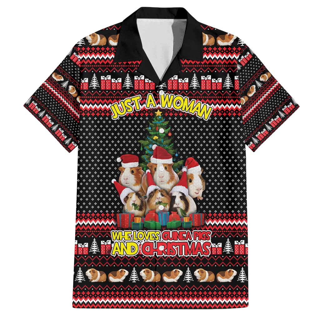 Guinea Pig Christmas Family Matching Off Shoulder Maxi Dress and Hawaiian Shirt with Santa Hats Tree and Festive Gift Pattern - Wonder Print Shop