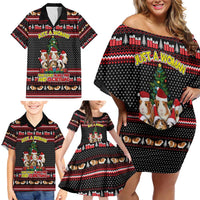 Guinea Pig Christmas Family Matching Off Shoulder Short Dress and Hawaiian Shirt with Santa Hats Tree and Festive Gift Pattern - Wonder Print Shop