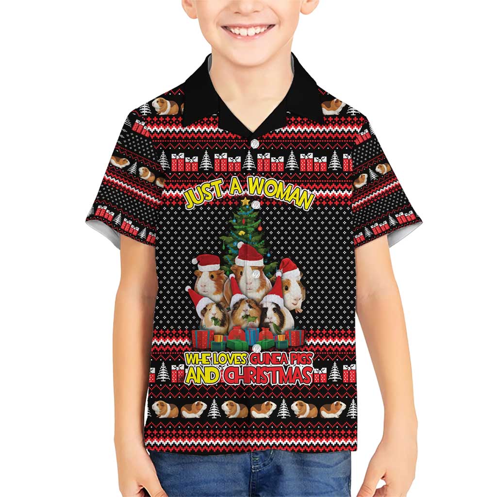 Guinea Pig Christmas Family Matching Short Sleeve Bodycon Dress and Hawaiian Shirt with Santa Hats Tree and Festive Gift Pattern - Wonder Print Shop