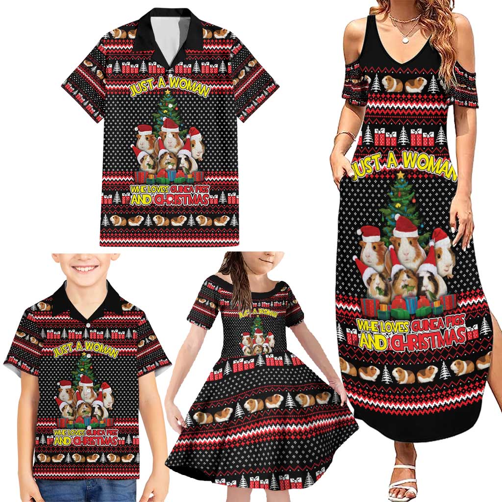 Guinea Pig Christmas Family Matching Summer Maxi Dress and Hawaiian Shirt with Santa Hats Tree and Festive Gift Pattern - Wonder Print Shop